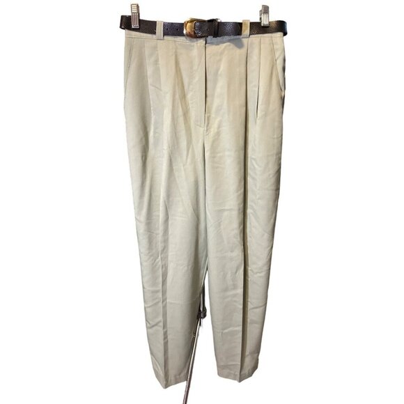 Dyanna B NWT Sage Green Pleated Pants Black Belt Sz 14 - Picture 1 of 7